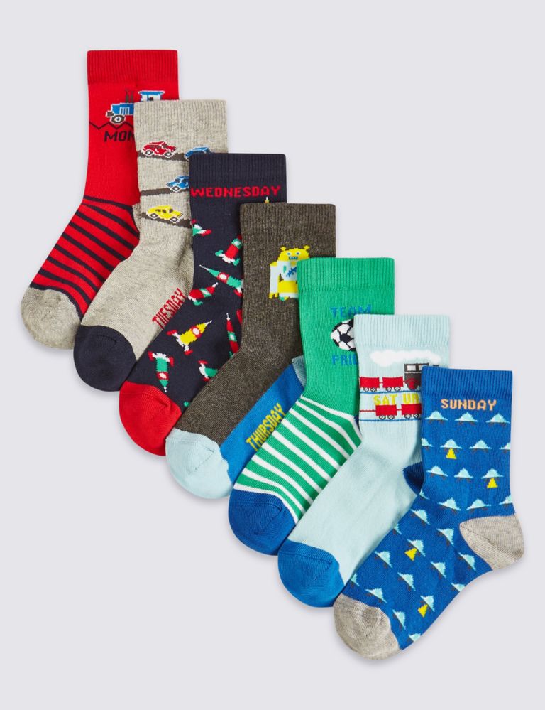7 Pairs of Cotton Rich Socks (1-6 Years) 1 of 1