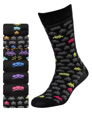 7 Pairs Of Cotton Rich Space Invaders Socks M S Collection M S