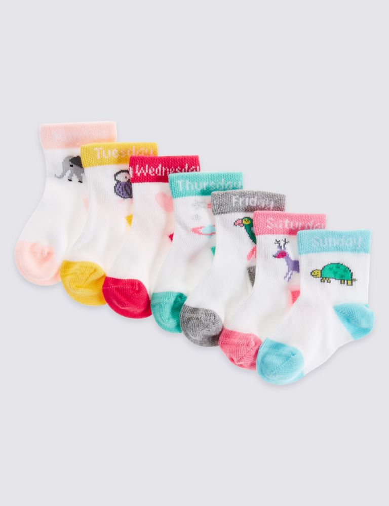 7 Pairs of Cotton Rich StaySoft™ Socks (0-24 Months) 1 of 2