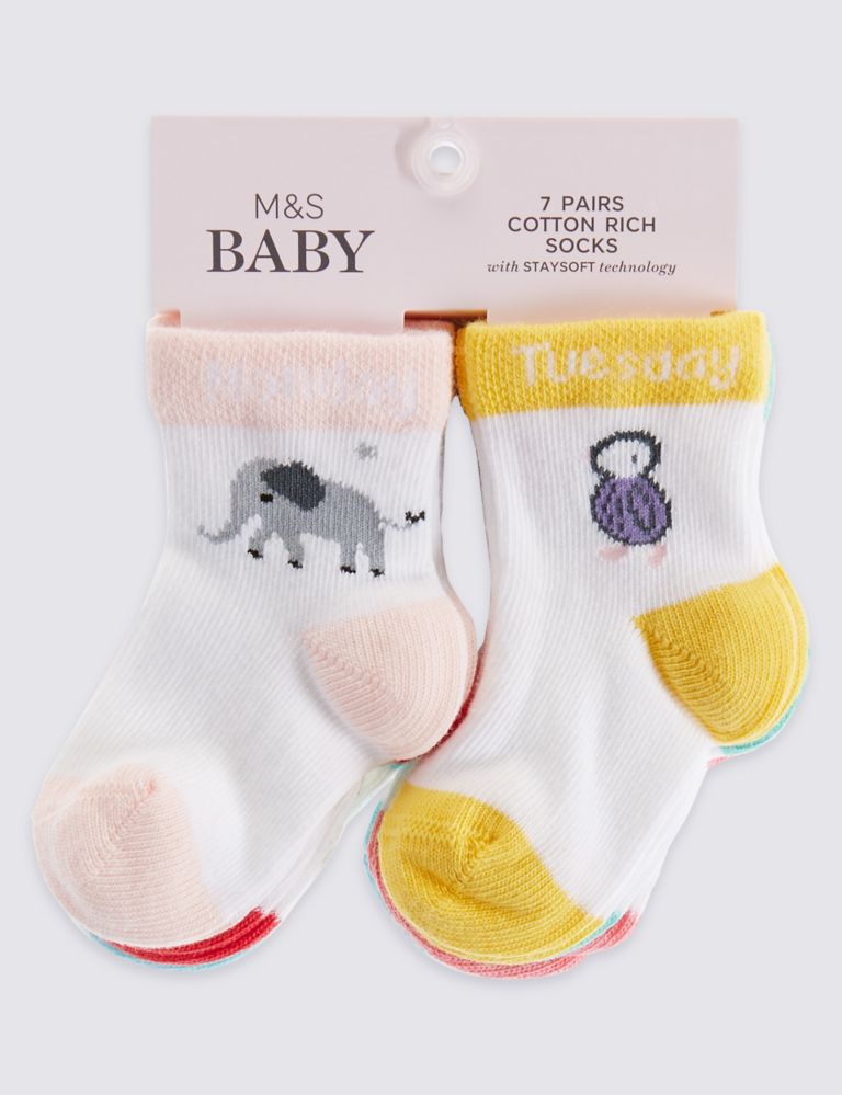 7 Pairs of Cotton Rich StaySoft™ Socks (0-24 Months) 2 of 2