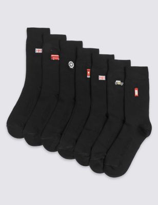 7 Pairs of Embroidered Assorted Socks Image 1 of 1