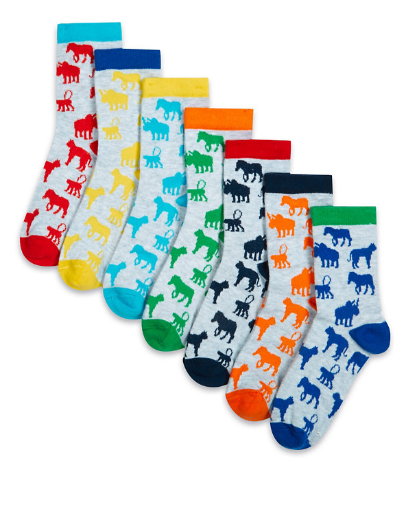 7 Pairs of Freshfeet™ Cotton Rich Animal Design Socks  (1-7 Years) Image 1 of 1