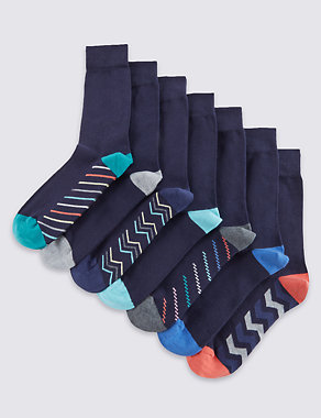 7 Pairs of Freshfeet™ Cotton Rich Assorted Socks Image 2 of 3