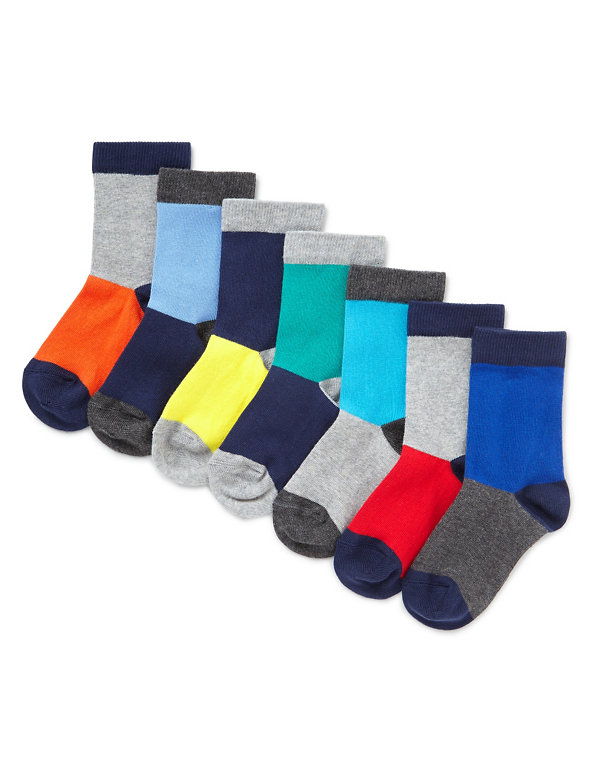 7 Pairs of Freshfeet™ Cotton Rich Colour Block Socks with Silver Technology (1-7 Years) Image 1 of 1