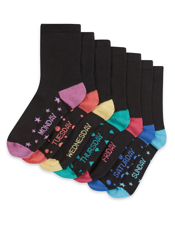 7 Pairs of Freshfeet™ Cotton Rich Day of the Week Socks  (5-14 Years) Image 1 of 1