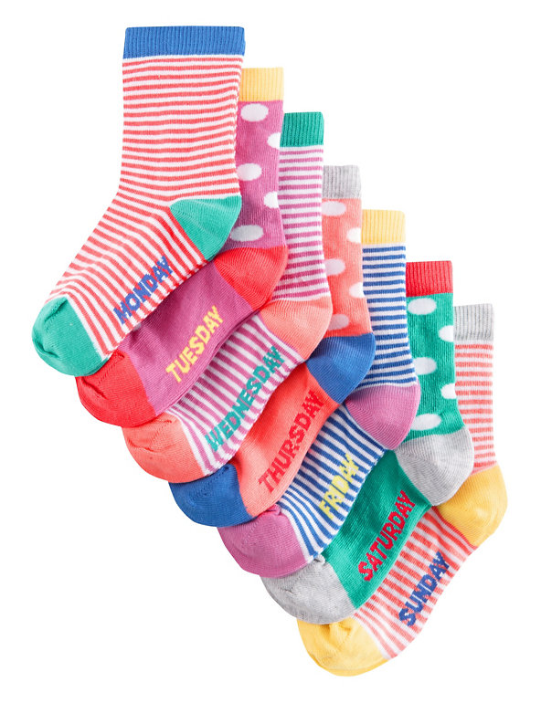 7 Pairs of Freshfeet™ Cotton Rich Days of the Week Socks  (1-7 Years) Image 1 of 2