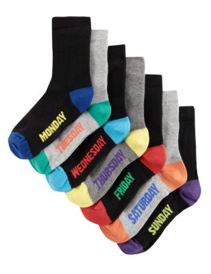 7 Pairs of Freshfeet™ Cotton Rich Days of the Week Socks  (5-14 Years) Image 1 of 2