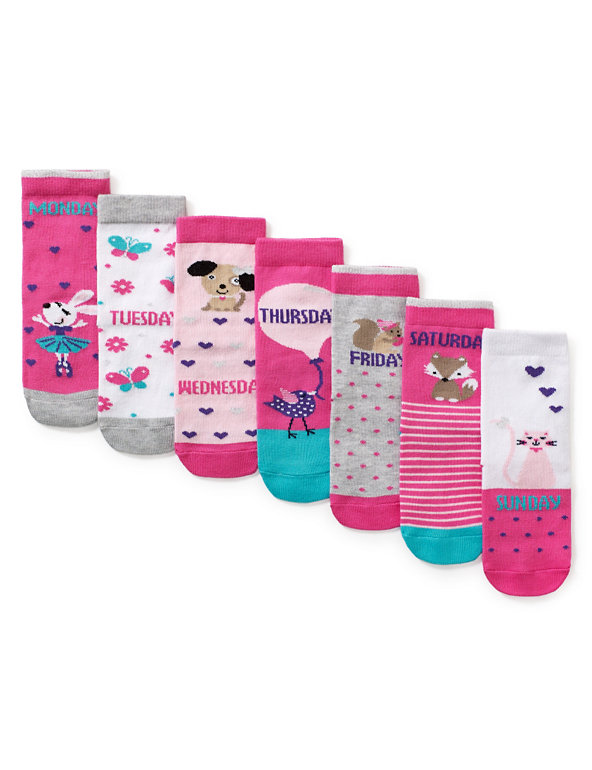 7 Pairs of Freshfeet™ Cotton Rich Days of the Week Socks with Silver Technology (1-7 Years) Image 1 of 1
