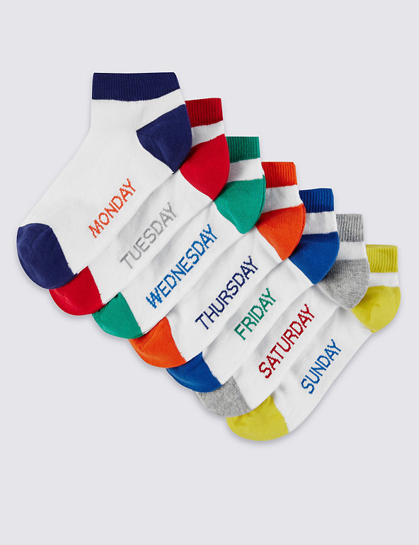 7 Pairs of Freshfeet™ Cotton Rich Days of the Week Trainer Liner Socks  (5-14 Years) Image 1 of 1