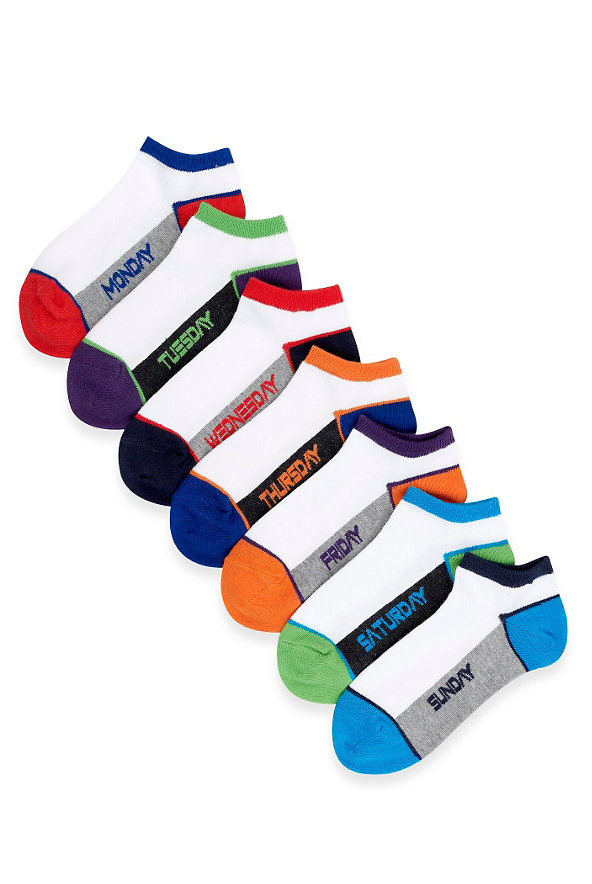 7 Pairs of Freshfeet™ Cotton Rich Days of the Week Trainer Liner Socks Image 1 of 1