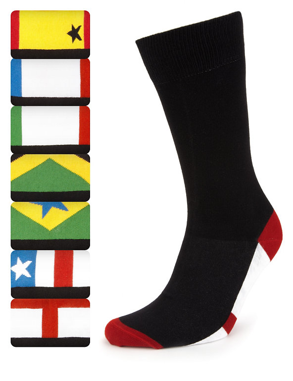 7 Pairs of Freshfeet™ Cotton Rich Flag Design Socks with Silver Technology Image 1 of 1