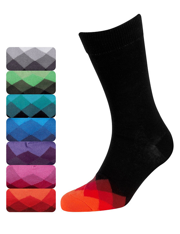 7 Pairs of Freshfeet™ Cotton Rich Harlequin Toe Socks Image 1 of 1