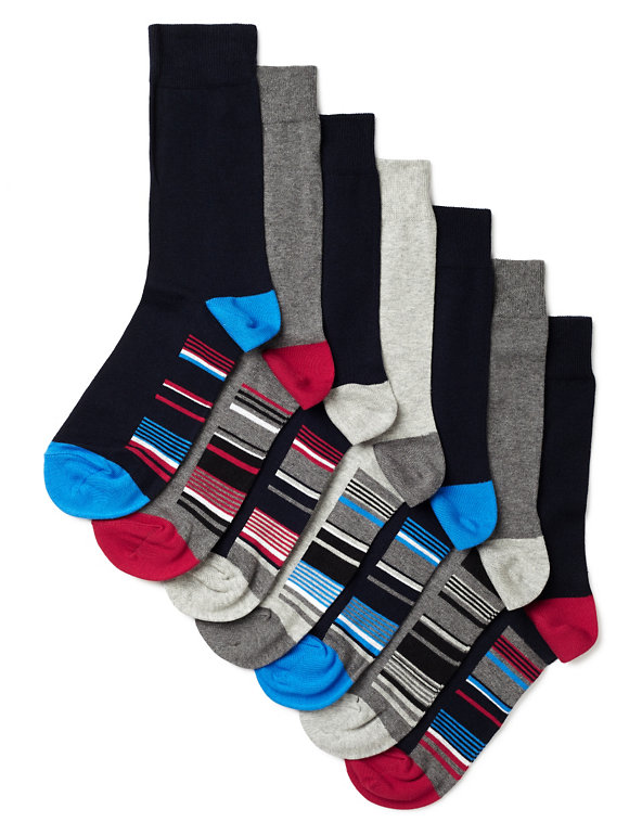7 Pairs of Freshfeet™ Cotton Rich Multi-Striped Sole Socks with Silver Technology Image 1 of 1