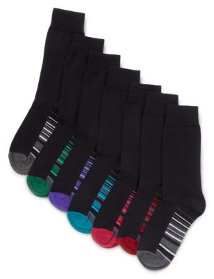 7 Pairs of Freshfeet™ Cotton Rich Multi-Striped Sole Socks with Silver Technology Image 1 of 1