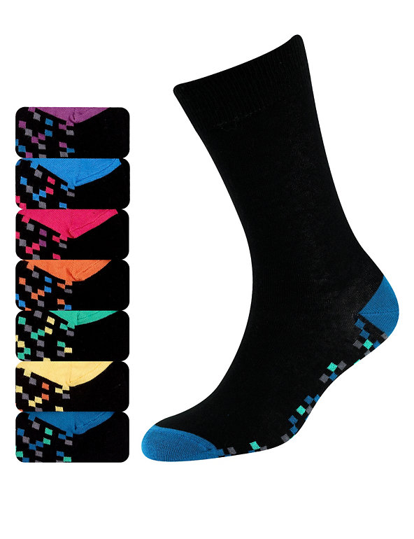 7 Pairs of Freshfeet™ Cotton Rich Pixel Print Socks with Silver Technology Image 1 of 1