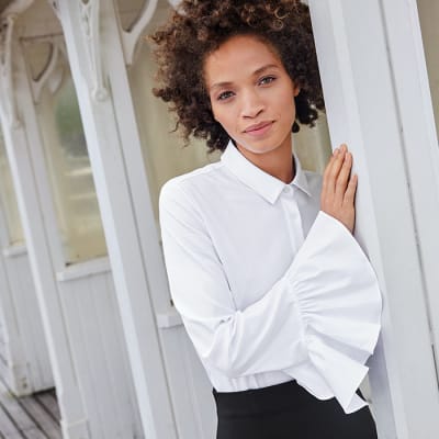 White shirt store frill sleeves