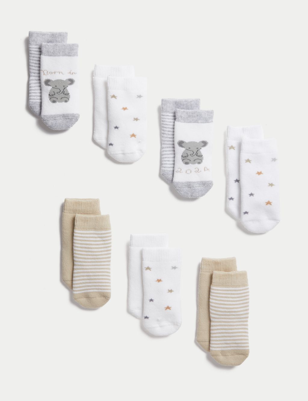 7pk Cotton Rich Born in 2024 Socks (0-12 Months) 1 of 2