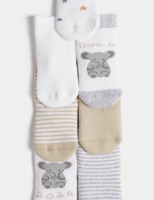 7pk Cotton Rich Born In 2024 Socks 0 12 Months M S Collection M S   SD 04 T64 6333N ZZ X EC 6