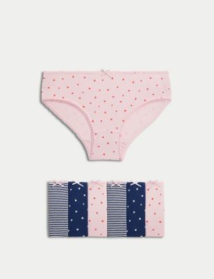 7pk Cotton Rich Stripes & Hearts Knickers (2-12 Yrs) Image 1 of 1