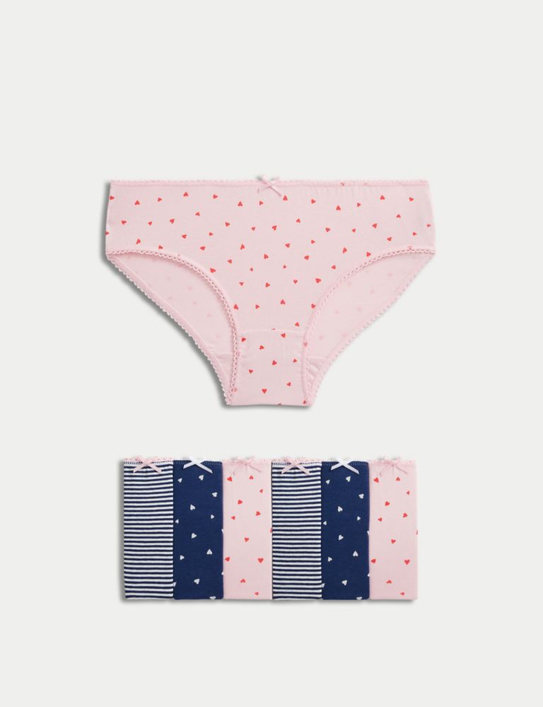 7pk Cotton Rich Stripes & Hearts Knickers (2-12 Yrs) 1 of 1