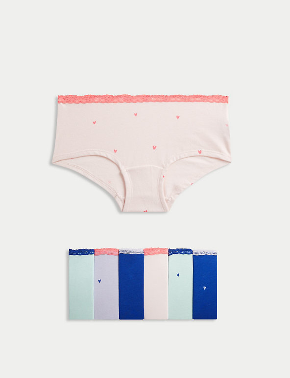 7pk Cotton with Stretch Heart Shorts (5-16 Yrs) Image 1 of 1