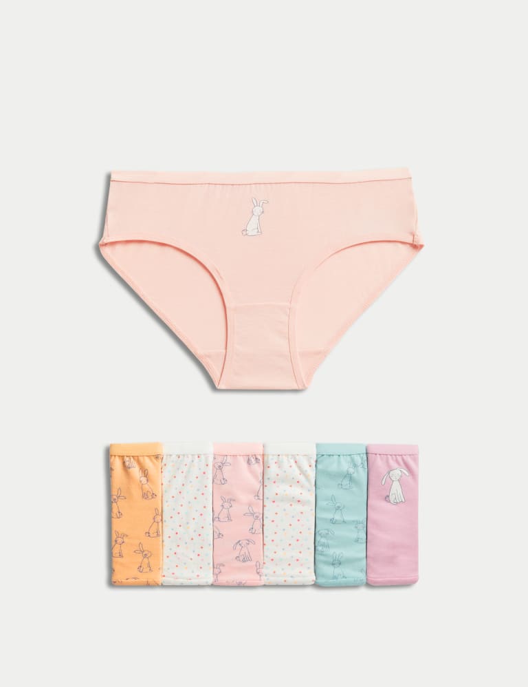 7pk Pure Cotton Bunny Spotty Knickers 2 12 Yrs