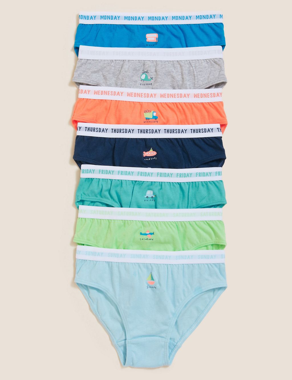 7pk Pure Cotton Days of the Week Briefs (18 Mths-7 Yrs) 1 of 1