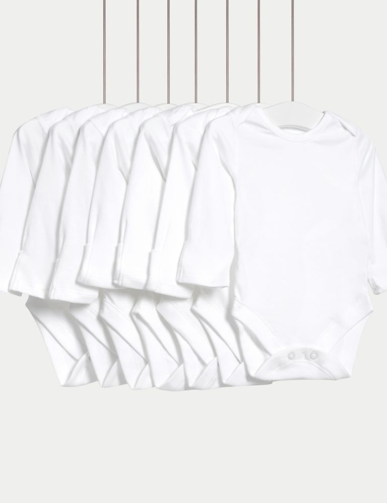 7pk Pure Cotton Long Sleeve Bodysuits (5lbs-3 Yrs) 1 of 8
