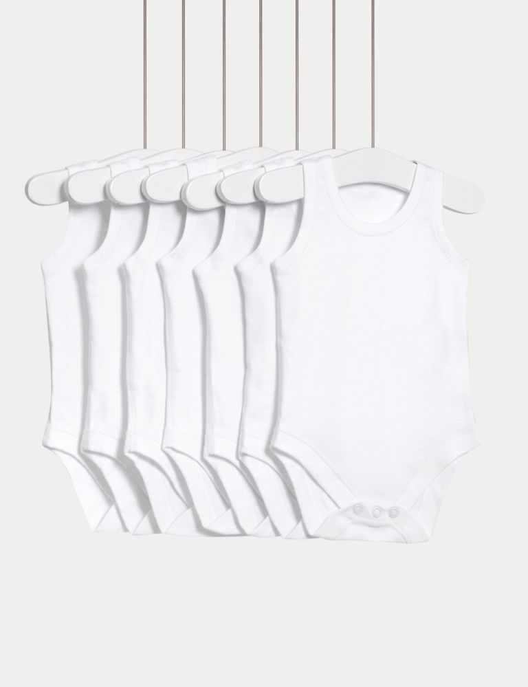7pk Pure Cotton Sleeveless Bodysuits (5lbs-3 Yrs) 1 of 6