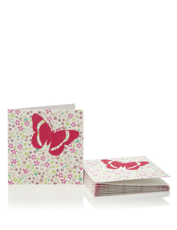 8 Pink Flitter Butterfly Multipack Cards Image 1 of 2
