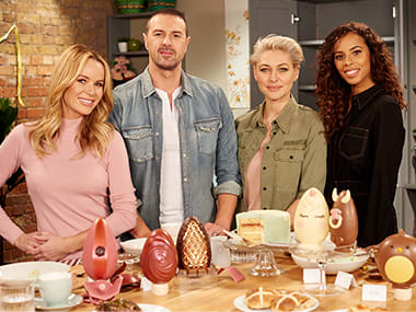 Our celebrity tasters Amanda Holden, Paddy McGuinness, Emma Willis and Rochelle Humes