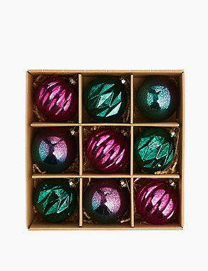 9 Pack Glass Jewel Tone Baubles Image 2 of 3