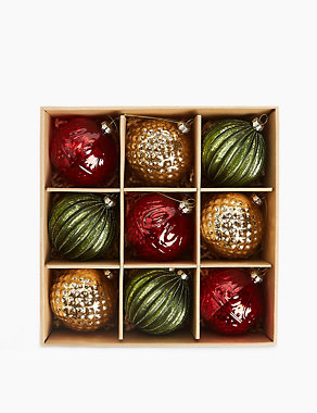 9 Pack Traditional Glass Baubles Image 2 of 3