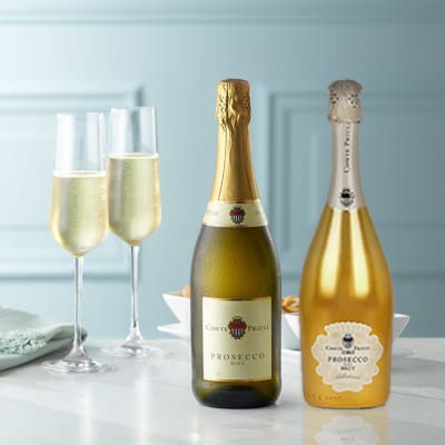 Conte Priuli prosecco with champagne flutes
