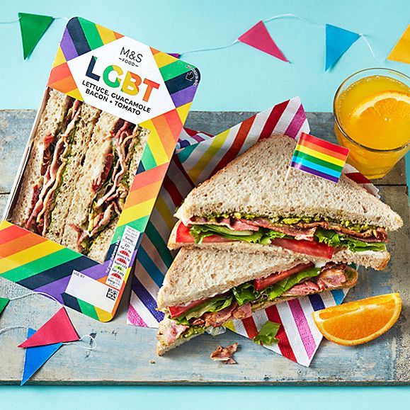 The LGBT sandwich made with lettuce, guacamole, bacon and tomato on oatmeal bread