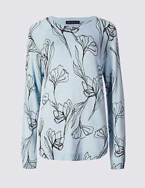 Abstract Flower Print Round Neck Jumper Image 2 of 4