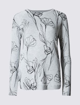 Abstract Flower Print Round Neck Jumper Image 2 of 4