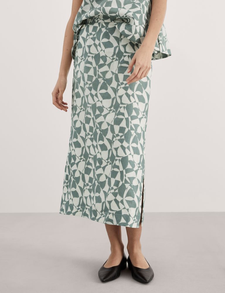 Abstract Printed Linen Skirt 4 of 6