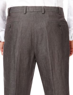 Active Waistband Pure Linen Flat Front Trousers Image 2 of 4