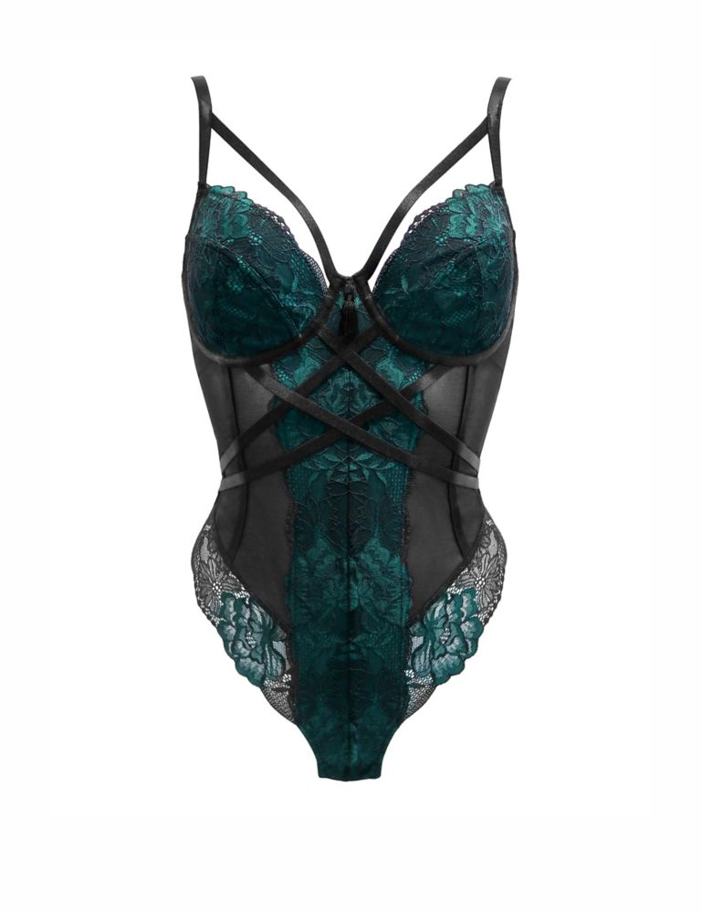 Collective the Label Curve exclusive cut out corset satin bodysuit in  emerald green