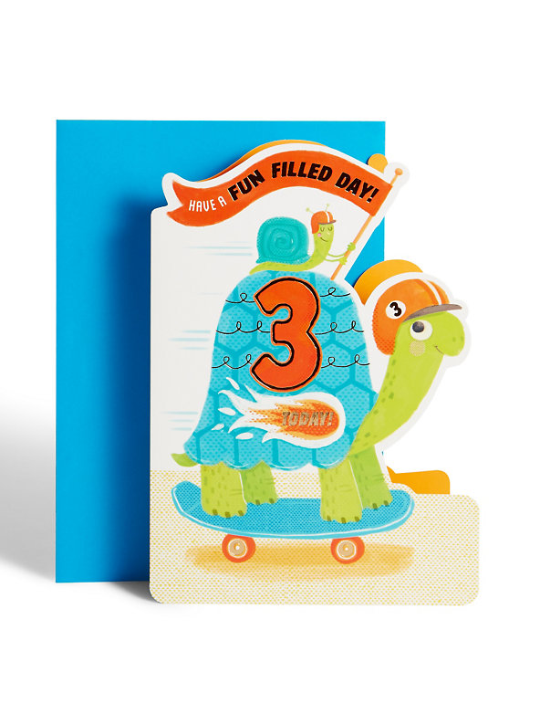 Age 3 Cut-Out Tortoise Birthday Card Image 1 of 2