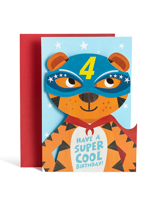 Age 4 Boy Tiger Birthday Card Image 1 of 2