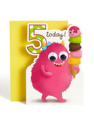 Age 5 Girl Monster Birthday Card Image 1 of 2