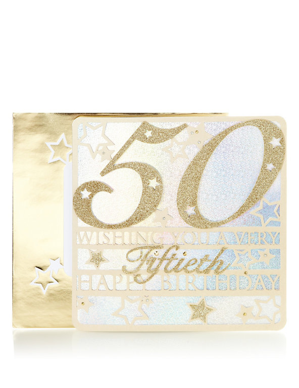 Age 50 Laser Cut Stars Birthday Card Image 1 of 2