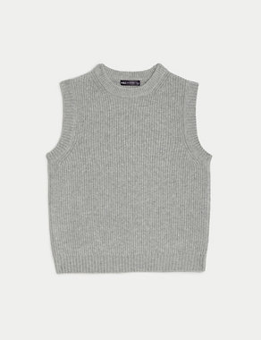 Air-Yarn Ribbed Crew Neck Knitted Vest Image 2 of 6