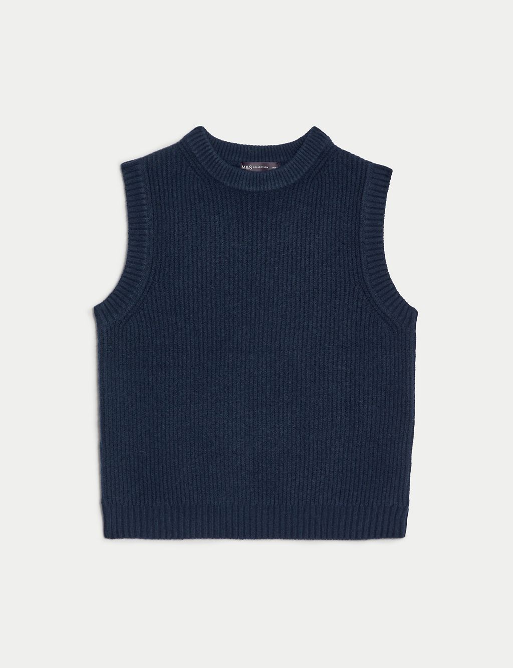 Air-Yarn Ribbed Crew Neck Knitted Vest 1 of 6