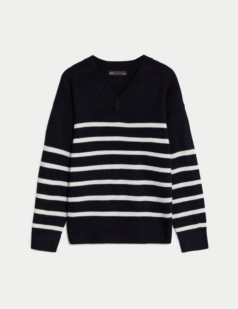 Air Yarn Striped V Neck Jumper M S Collection M S