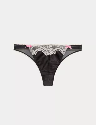 Cerise Pink Satin & Black Lace with Secret Flap Thong - Knickers :  : Clothing, Shoes & Accessories