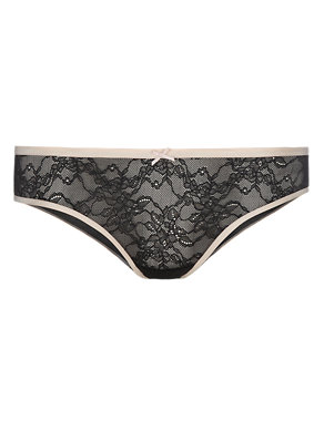 All Over Lace Contrast Trim Low Rise Brazilian Knickers Image 2 of 3