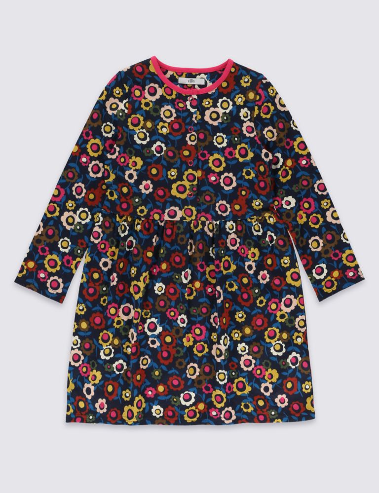 All Over Print Pure Cotton Long Sleeve Dress (1-7 Years) 2 of 5